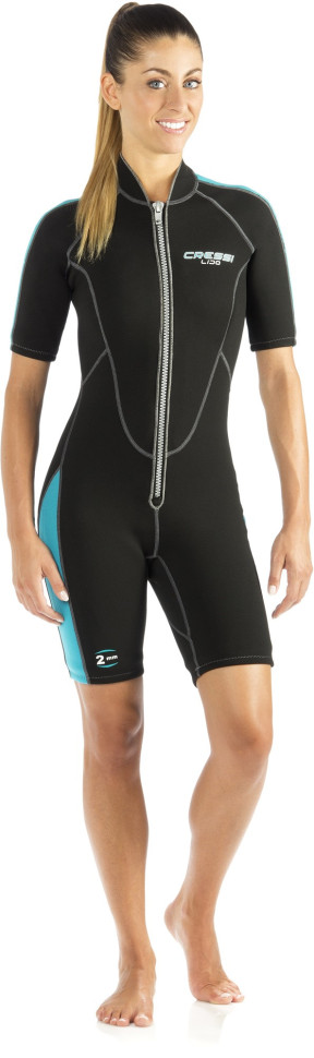Гидрокостюм CRESSI LIDO LADY SHORTY, черный-аквамарин, 2mm