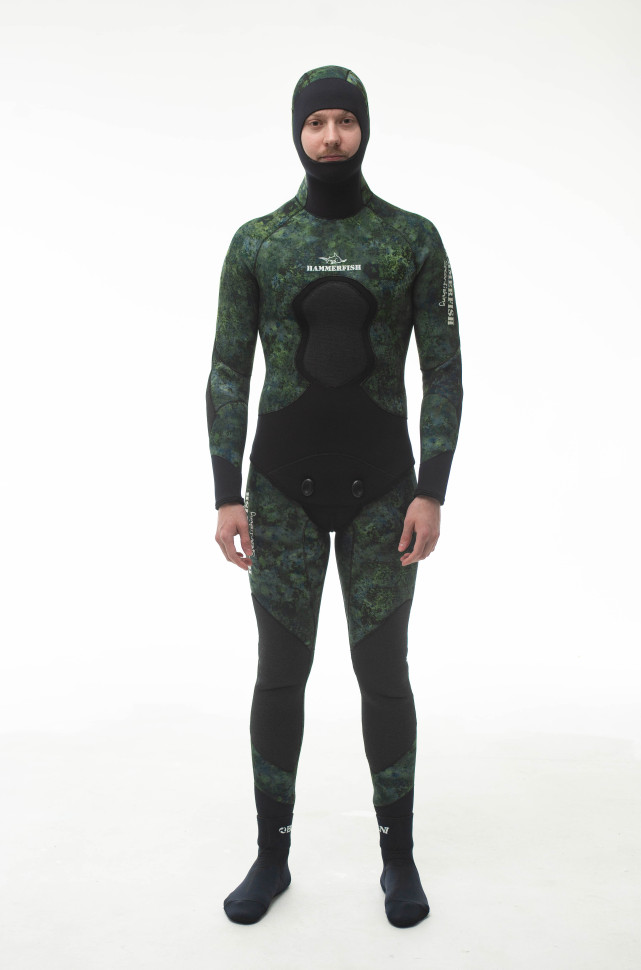 Гидрокостюм 9 мм AQUASTRETCH CAMO GREEN HAMMERFISH/открытая пора
